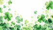 Watercolor green clover on a white background with copyspace, st patrick's day celebration concept in Ireland	
