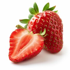 Fototapete - One and half strawberries, side by side, resting on a surface