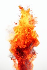 Poster - Vibrant  red and yellow fire against a plain white background, showcasing the intense heat and energy of the flames
