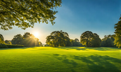 Wall Mural - wide lawn trimmed with precision under a sunset sky