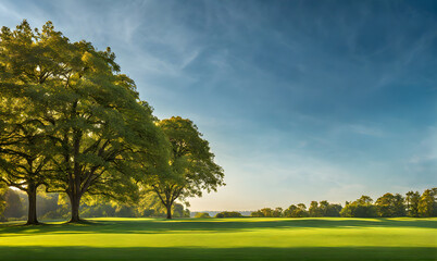 Wall Mural - wide lawn trimmed with precision under a blue sunny sky
