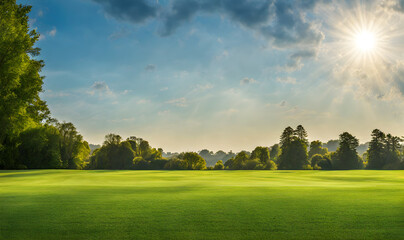 Wall Mural - wide lawn trimmed with precision under a blue sunny sky