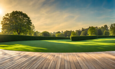 Wall Mural - wide lawn trimmed with precision under a sunset sky
