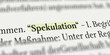 Das Wort Spekulation im Buch mit Textmarker markiert