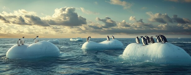 Wall Mural - amidst the icy expanse of antarctica, penguins gather on the ice, creating a scene of natural wonder