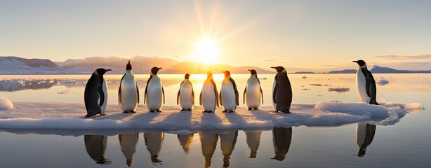 Wall Mural - amidst the icy expanse of antarctica, penguins gather on the ice, creating a scene of natural wonder