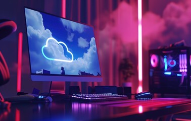 Wall Mural - modern computer monitor displaying cloud icon