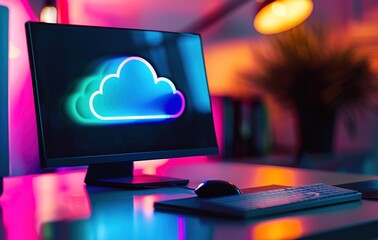 Wall Mural - modern computer monitor displaying cloud icon
