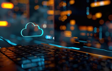 Modern computer monitor displaying cloud icon