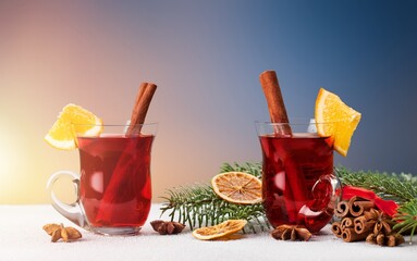 Poster - Mulled wine with fresh orange, apple fruits