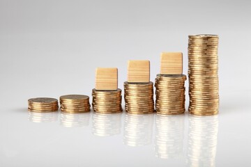 Poster - Stacks of coins and ETF text on wooden cubes