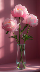 Wall Mural - Bouquet of pink peonies on a pink background.