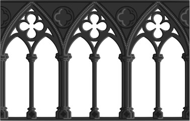 Wall Mural - Gothic decorated arcade drawing. Stone ornamented triforium illustration; vector