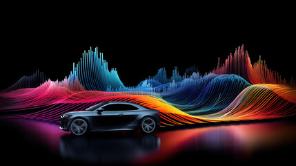 Wall Mural - Self-driving auto technology concept with car surrounded with radar waves.