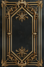 Golden Art Deco Frame With Ornament. Retro Golden Art Deco Or Art Nouveu Frame In Roaring 20s Style.