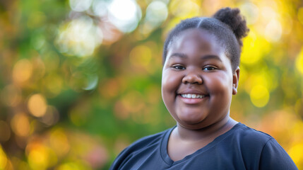 Black girl with overweight. Childhood obesity. Generative AI.