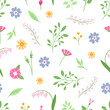 Meadow blossom flower set seamless pattern. Heartwarming colors. Hand drawn isolated flat elements.