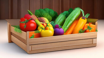Wall Mural - Amazing Wooden crate of farm fresh vegetables
