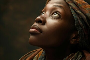 Poster - Portrait of a black woman looking up.