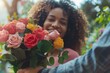 A radiant woman's joyful smile complements the delicate beauty of her bouquet of garden roses, showcasing her passion for floral design and the art of arranging cut flowers in the peaceful outdoor se
