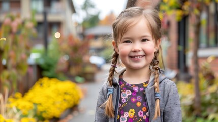 Happy little girl smiling outdoors with autumn colors