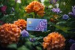 credit card surrounded by flowers.