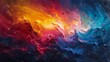 A cascade of vibrant hues flowing across the canvas, where thick layers of oil paint merge and separate, creating a dynamic play of colors reminiscent of a vivid dreamscape. 