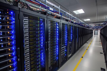 Aufkleber - technology server room with rows of computers