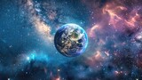 Fototapeta Kosmos - View of planet Earth from space. space exploration, space background, wallpaper, earth hour, with copy space