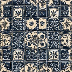 Wall Mural - pattern with flowers _Geometric and floral azulejo tile mosaic pattern. Portuguese or Spanish retro old wall tiles.  