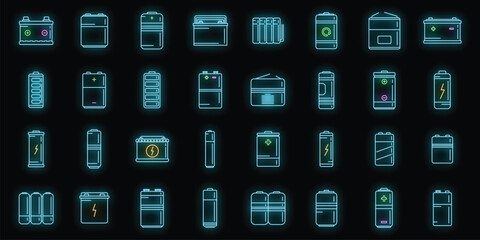 Poster - Recharge battery icons set outline vector. Power charger. Alkaline cell battery