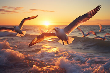 Wall Mural - seagull in the sunset