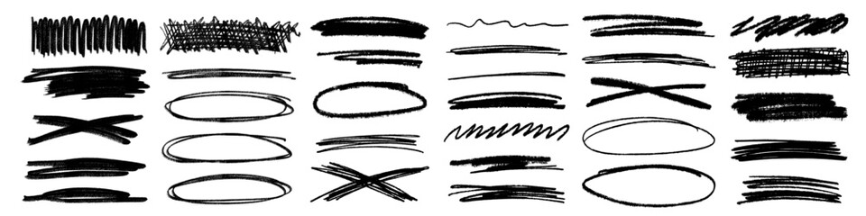 Wall Mural - grunge scrawls, charcoal scribbles, rough brush strokes, underlines and circles. bold charcoal freeh