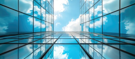 Wall Mural - a stunning glass and metal building stands tall, its majestic reflections shimmering under the seren