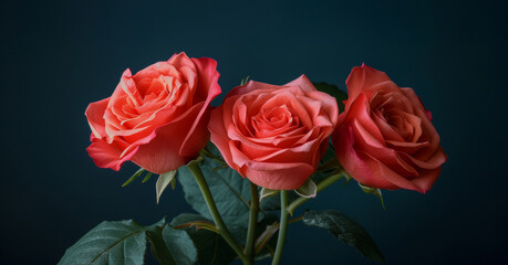 Wall Mural - Bouquet of red roses on a green background.