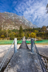 Canvas Print - Rope bridge on the river Soca, Triglavski national park, Slovenia