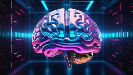 Wall Mural - Brain in cyberspace, digital network. AI, artificial intelligence