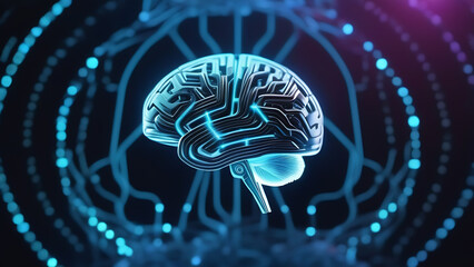 Wall Mural - Human brain and AI connected in single neural network. Future science