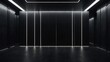 empty Black partition with copyspace in the center of stylish black room with led lights on walls