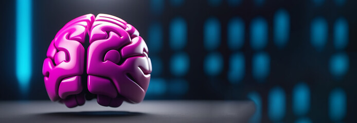 Pink human brain, technology banner background