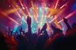 © Bijac - Dynamic shot of a lively concert crowd Immersing in the music under a cascade of colorful stage lights