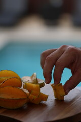 person eating fruit