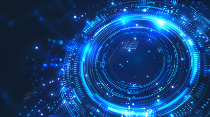 Futuristic Blue Digital Tunnel With Glowing Lights