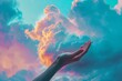 hand-painted artwork holding clouds in the sky