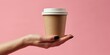 Cup of coffee or tea on pink background, blank mockup template