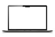 A modern laptop with a blank screen isolated on a white background. Realistic laptop layout with reflection in a dark silver case. Vector illustration.