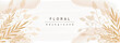 © alexdndz - Floral horizontal web banner. Abstract pastel leaves and plant foliage, twigs and herbs on elegant decorative background. Vector illustration for header website, cover templates in modern design