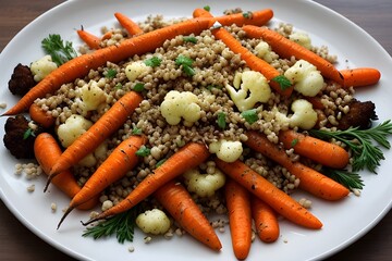 Wall Mural - Roasted new carrots cauliflower grains c