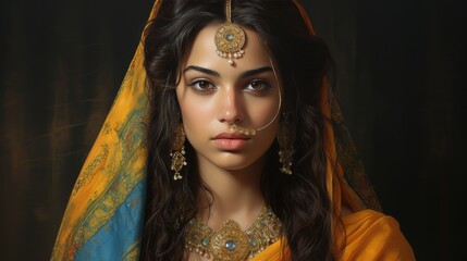 Wall Mural - Woman in a Yellow Sari With a Gold Nose Ring