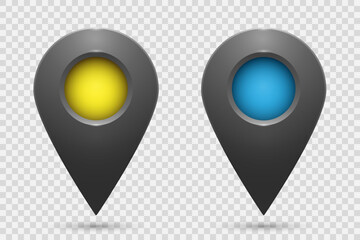 Realistic geolocation icons on a transparent background. A set of geolocation map pin code icons. Vector illustration.